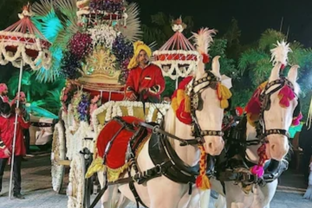 Wedding procession with decorated Baggi and horse